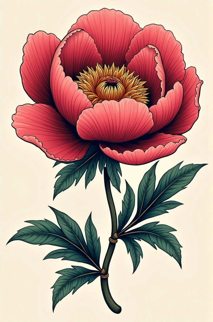 Create a peony with color harmony and in tattoo style