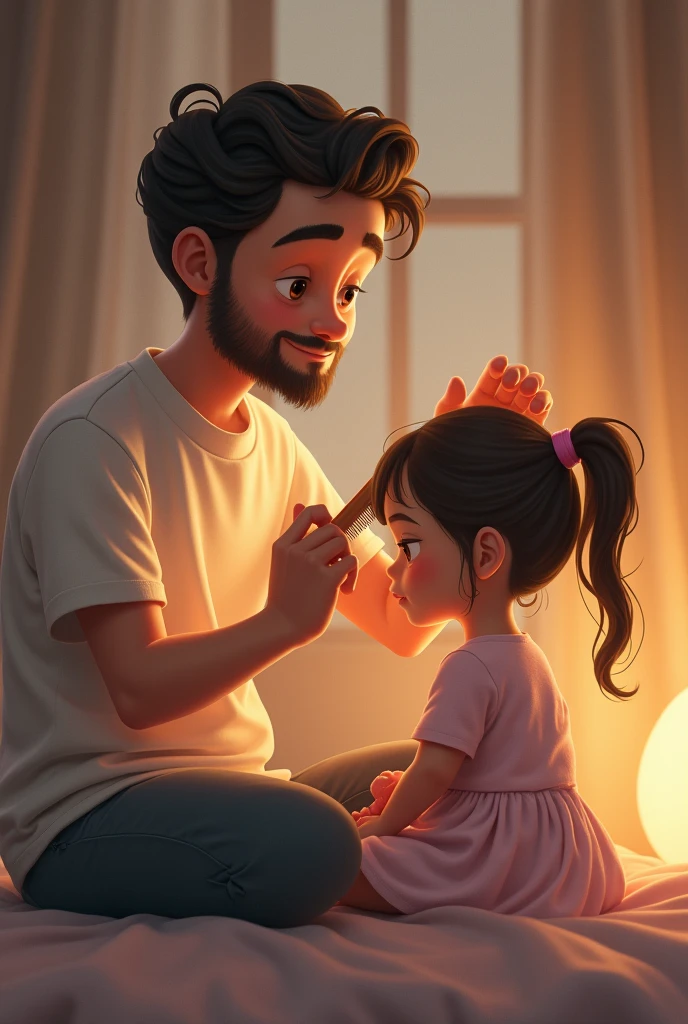 Dad combing his daughter's hair