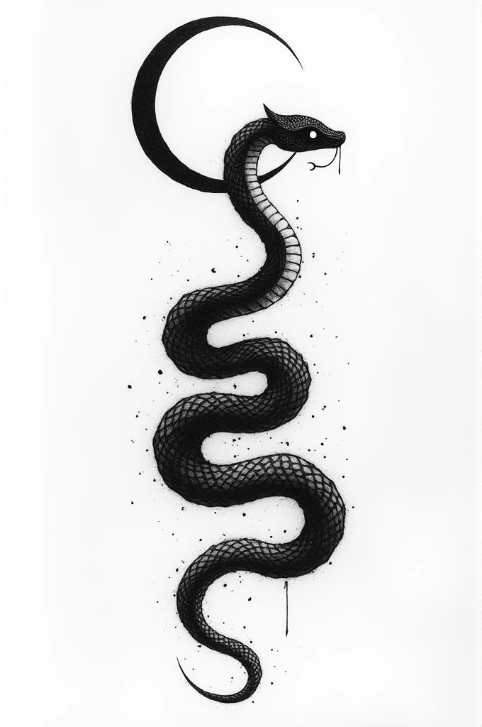 Snake and moon black and white drawing