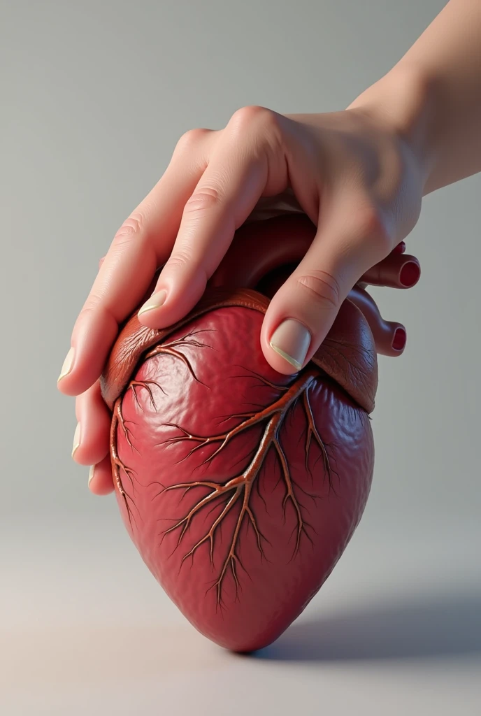 Hand holding a realistic heart and squeezing it from back to front