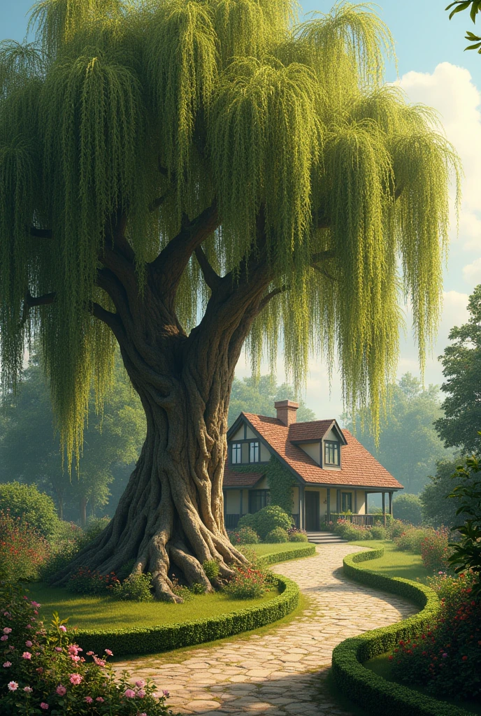 Old weeping willow in a home garden