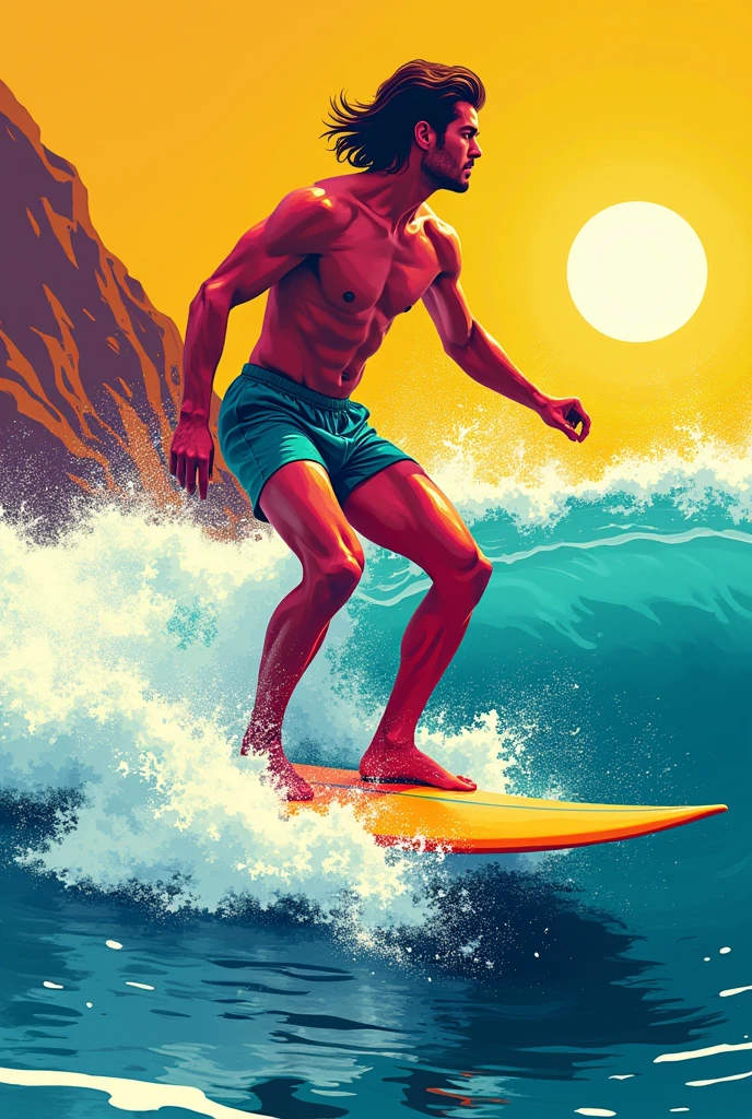 Pop art of a surfer on the beach