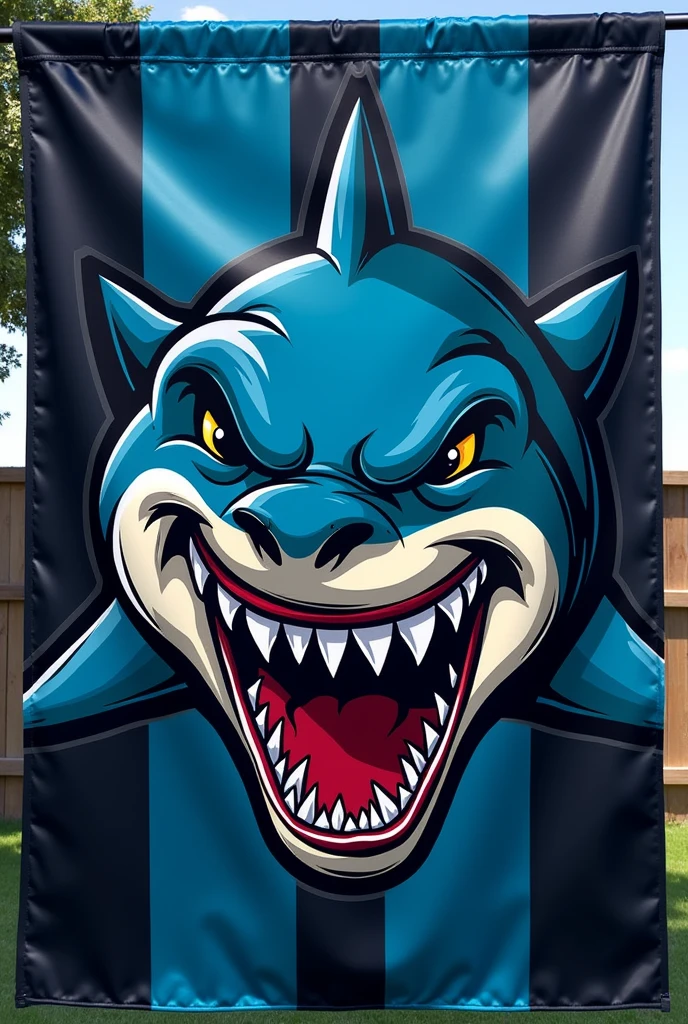 Team flag with blue and black colors with a shark highlighted