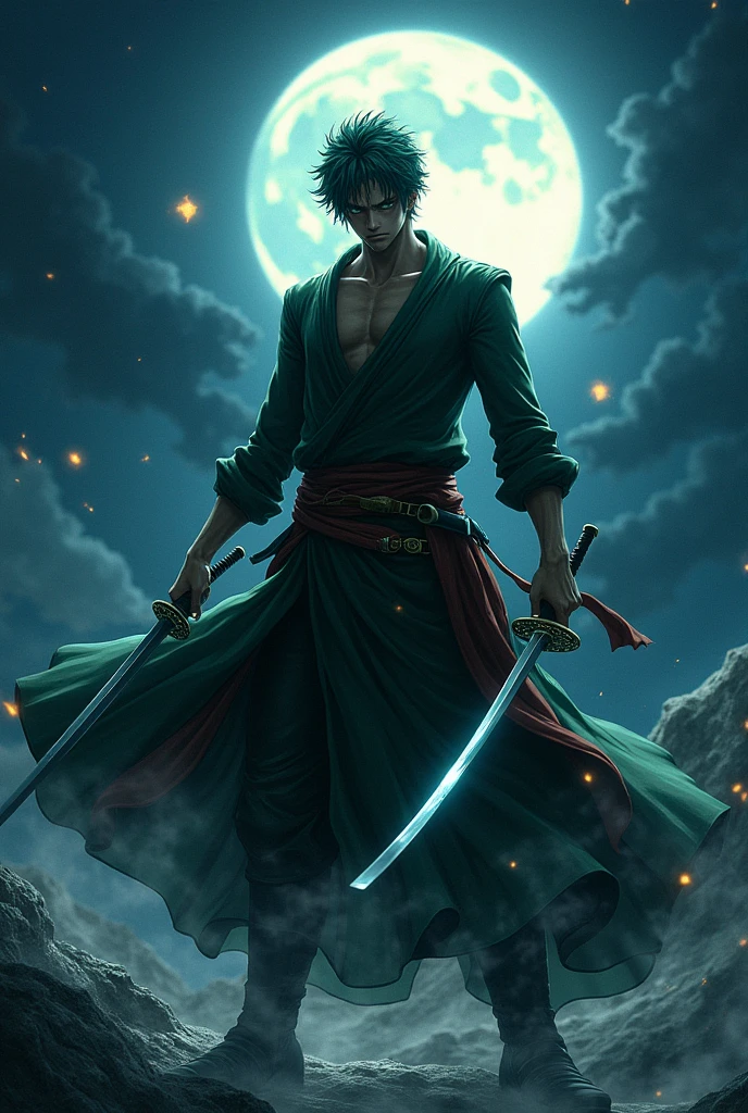 Zoro with his sword at night reels time 