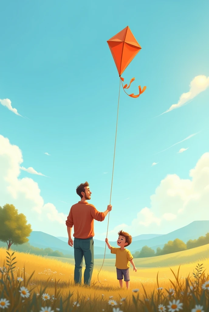 Dad flying a kite with his son