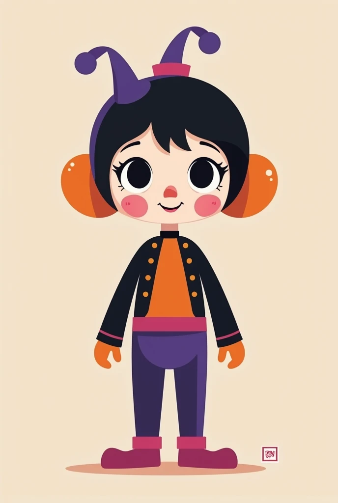 Animated doll that is somewhat related to the carnival but simple enough to use as a logo. That it only has black, white and violet / orange