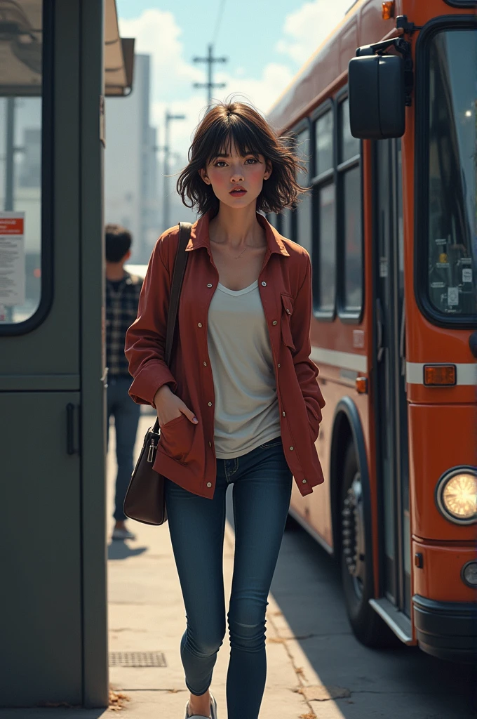She arrived at the bus door panting and the driver looked at her with an unreadable expression.