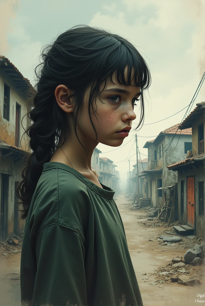 Highly detailed oil painting of a desolate  and weary girl with worn out facial features, in the style of Bill  Carman, Richard Burlet, Brian M. Viveros, Cyril Rolando, featuring  double exposure with an old and poor town,  dehazed, sharp  focus, HDR, highly detailed texture and patterns, alcohol ink  splatters, luminism, faded and muted triadic colors, perfect curved line  composition, divine proportions, cinematic, 32k, volumetric lighting,  shadow and light, watercolor, trending on artstation, sharp focus,  studio photo, intricate details, highly detailed, by Greg Rutkowski