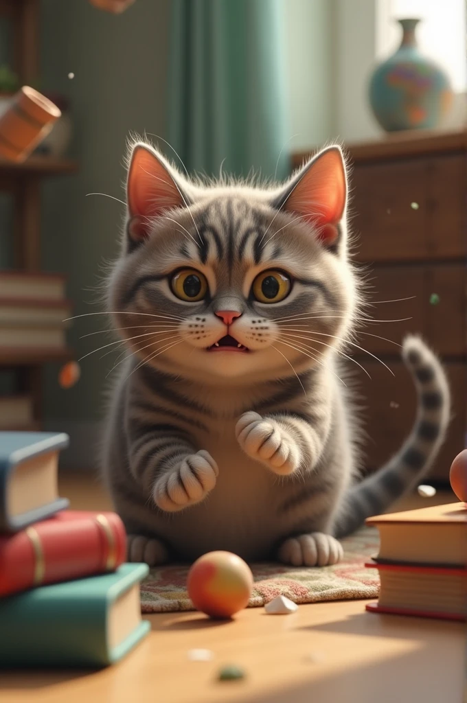 While seriously saying "Are you kidding me?"、Cat throwing things