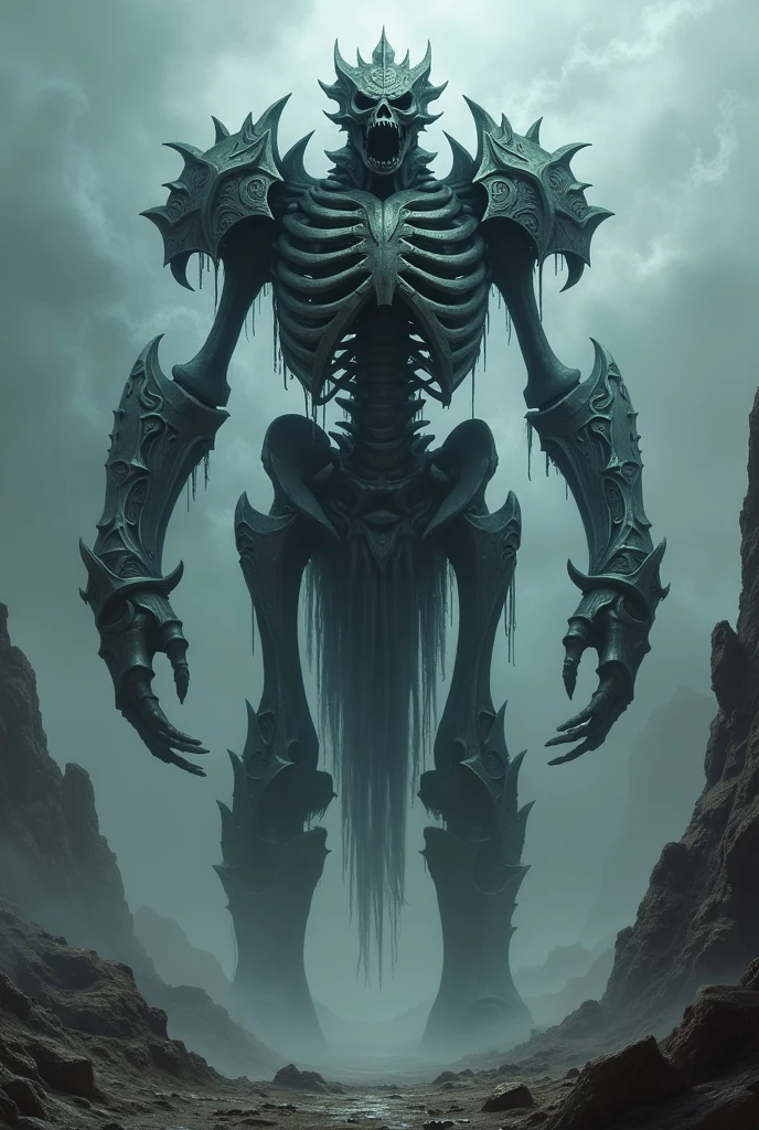 a giant skeleton monster with a powerful dark evil dark armor 