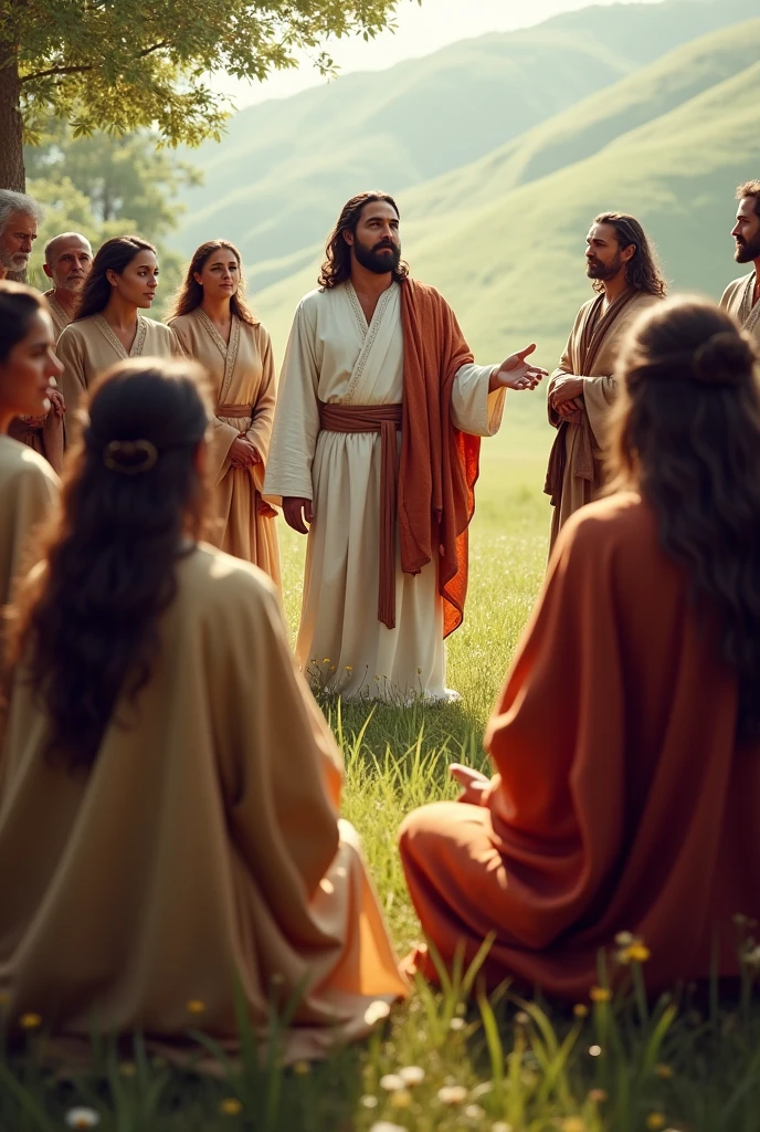 Women and men listening to Jesus together