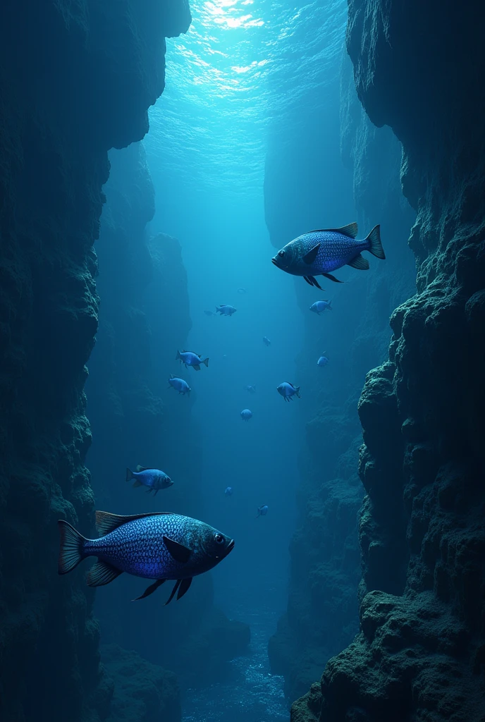 Fish in deep ocean 
