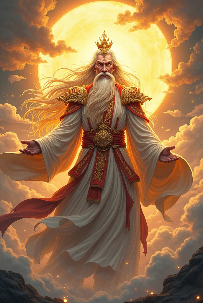 God of Hope, tao, middle-aged, gold eyes, Golden hair, chiseled face, Anime Style 