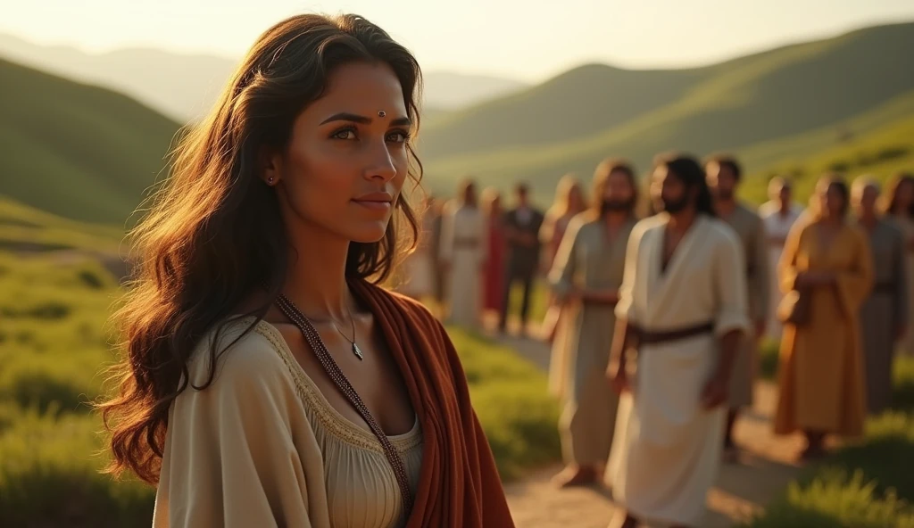 (best quality: 1.4), (Ultra Highres: 1.2), (photorealistic: 1.4), (8k, RAW photo: 1.2). The description of the Samaritan woman's physical appearance is not detailed in the biblical narrative, but her Samaritan origin suggests that she probably had similar characteristics to other people from the region. , the wedding represents a biblical scene, they are happy