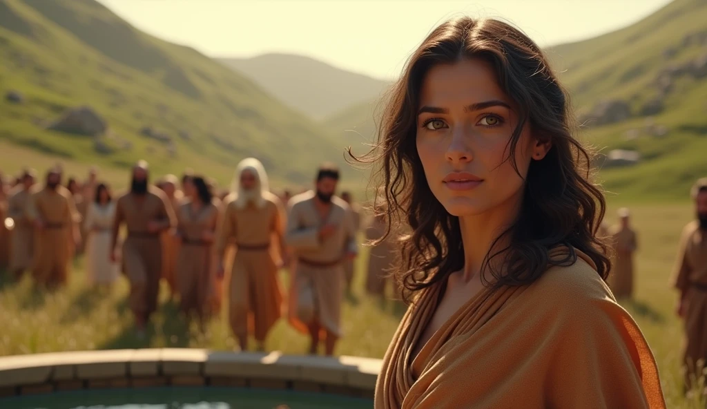 (best quality: 1.4), (Ultra Highres: 1.2), (photorealistic: 1.4), (8k, RAW photo: 1.2). The description of the Samaritan woman's physical appearance is not detailed in the biblical narrative, but her Samaritan origin suggests that she probably had similar characteristics to other people from the region. , the wedding represents a biblical scene, they are happy