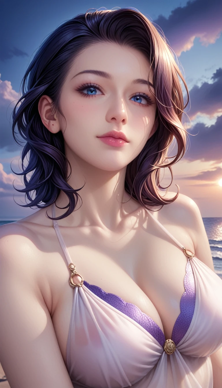 score_9, score_8_superior, score_7_superior, High resolution 3D anime style,A masterpiece in 32K resolution,Highest quality,it is really amazing,Very detailed,Ultra-high resolution,Ultra-realistic,Realistic,Increased depth of field,Cinematic lighting,
Elegant mature Japanese woman,
black straight medium hair,Ultra-detailed and beautiful face,Calm and gentle look,Translucent white skin,Realistic skin texture,Great proportions,
Elegant swimwear,
Summery design,Chic color scheme,Beautiful and delicate decoration,Detailed fabric texture,
Overcast night sky,Dark Clouds,Thundercloud,Coastline at night,Stormy seas,delay々A desolate sandy beach that continues,
High angle,