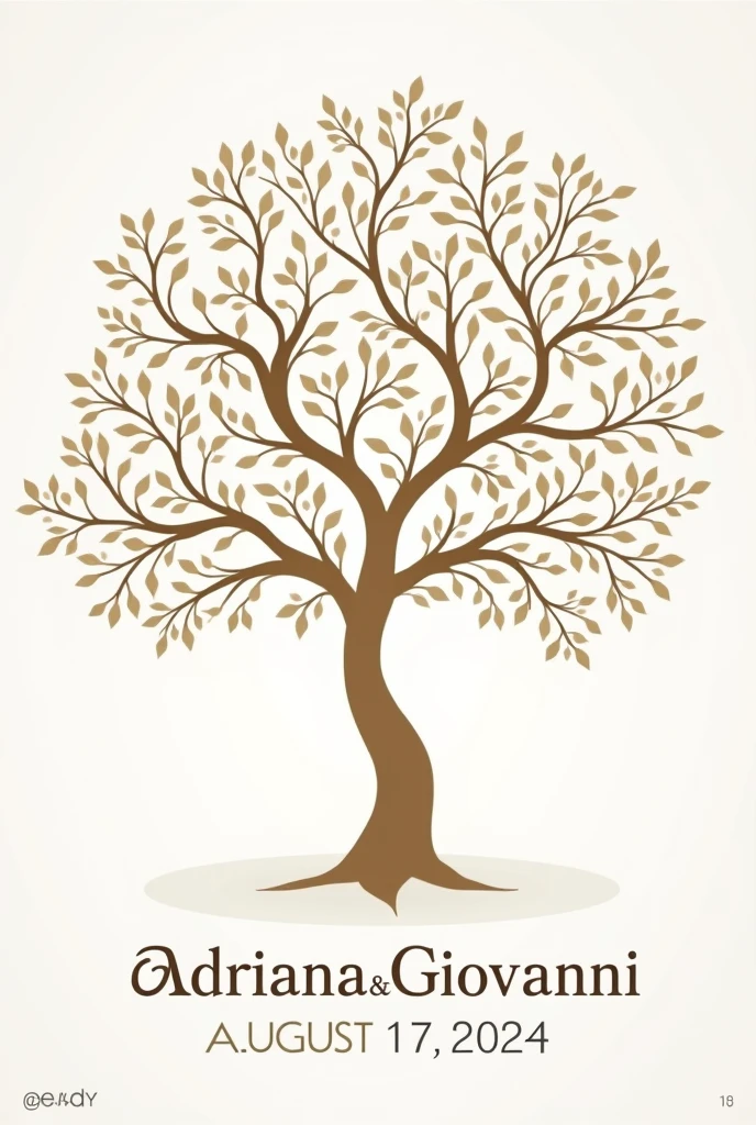 "Please, Create an elegant family tree image without leaves or flowers for a wedding. The tree should include the names 'Adriana' and 'Giovanni' prominently displayed at the base of the tree. On the bottom, Add the date 'August 17, 2024'. Decorate the image with a festive and romantic look."