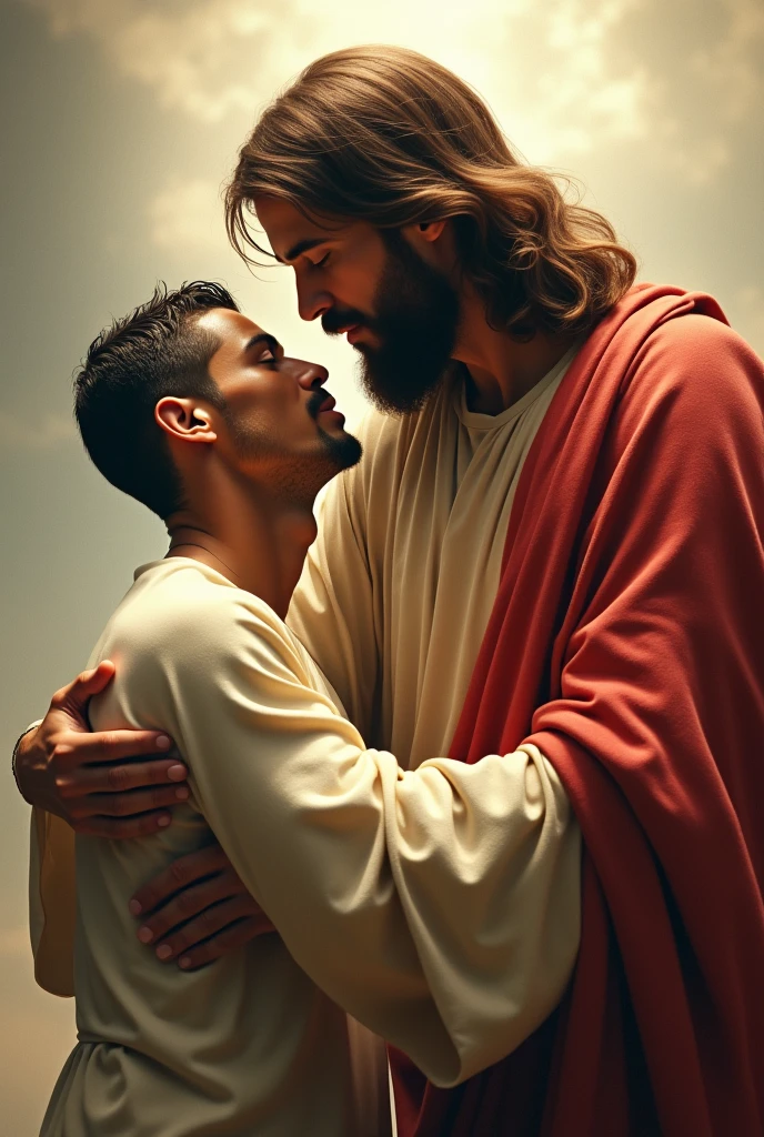 Ronaldo in Jesus' arm and Jesus looking at him
