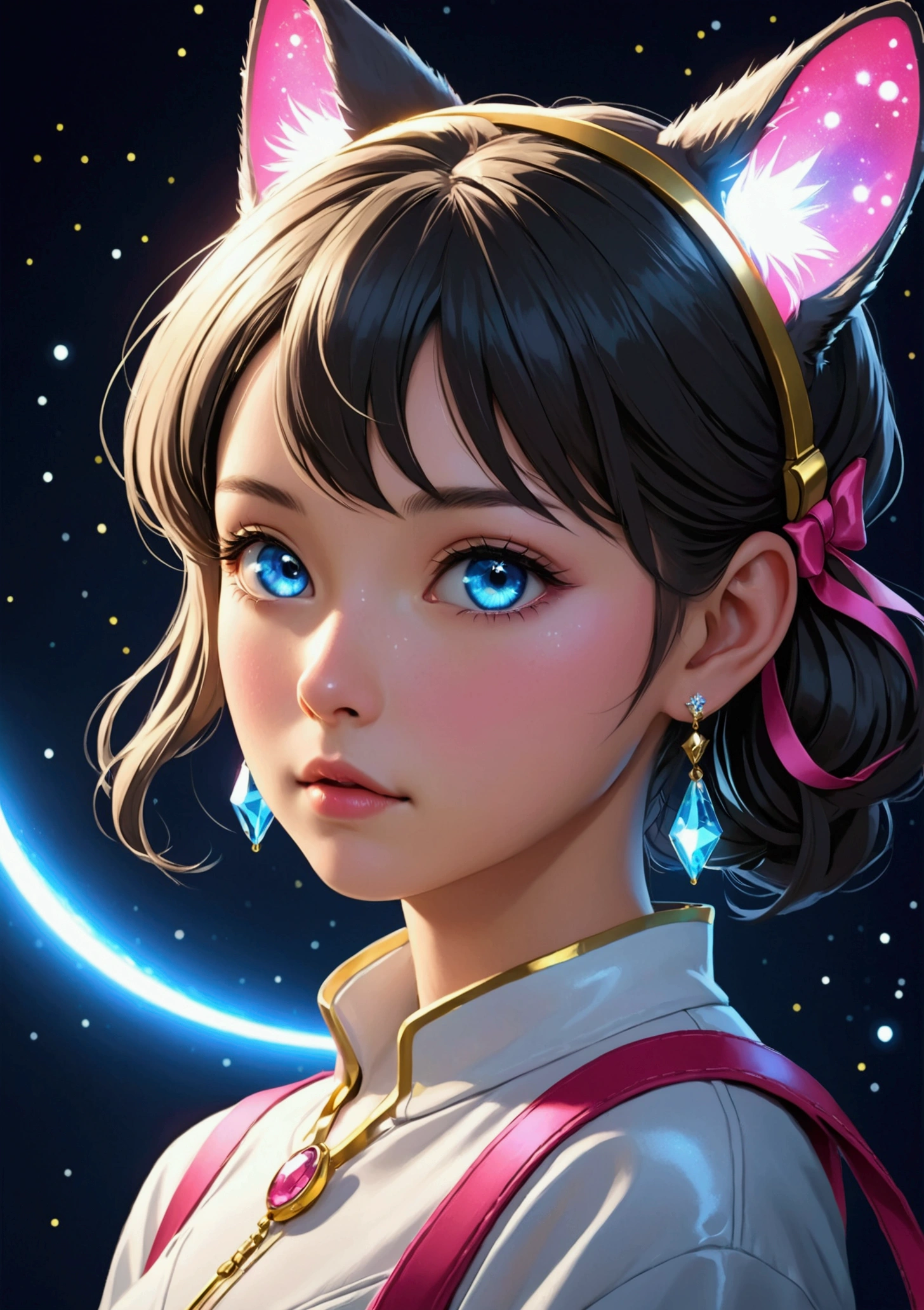 コアラHigh resolution, Sparkle Effect, earphone, High resolution, masterpiece, accurate, Anatomically correct, 最高quality, Winner of numerous awards, High-resolution model, 高いdetail, detail, quality, 高quality, Textured skin, Ultra high definition, Very detailed, クリスタルEarrings, Earrings, Animal ears, look up, Overlooking, Wide-angle shot, ribbon, Sparkle Effect, Backlight, far and near method, fluorescence, reflected light, Godley, movieの光効果, movie, movie撮影, Futuristic, Super detailed, Super detailedな, Reality, Portrait Photography, realism, ribbonヘアアクセサリー, 