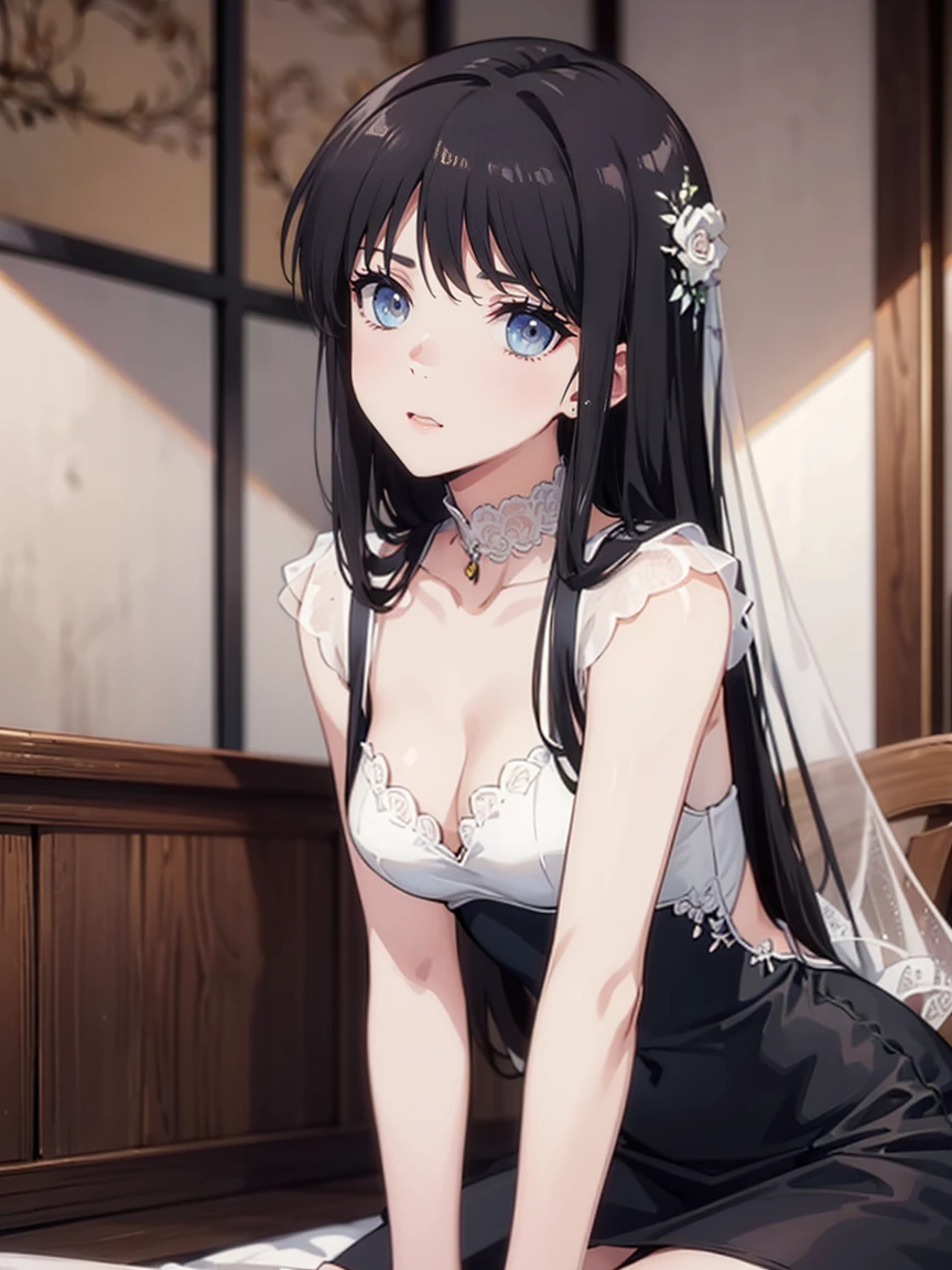 One Girl, (beautiful girl, Delicate:1.3), (:1.3),
break, (Bridal attire:1.3),
break, (Sitting in a chair:1.2),
break, Very beautiful eyes, (Symmetrical eyes:1.3),
break, Small breasts, Brown eyes, Parted bangs, Brown Hair, (Upper teeth, The best smile:0.2),
break, (Eye and facial details:1.0),
break, (masterpiece, Highest quality, Very detailed, Detailed face, 8k) ,Anime-like、sitting、Leaning forward、On all fours、