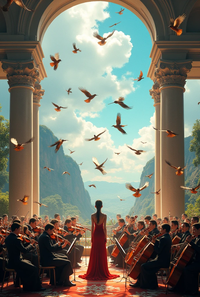 Musical orchestra with birds