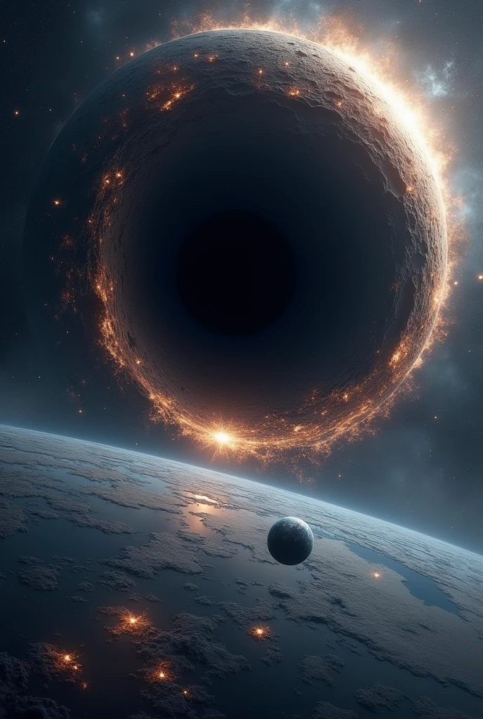 Create a images where a super massive blackhole placed near to earth 