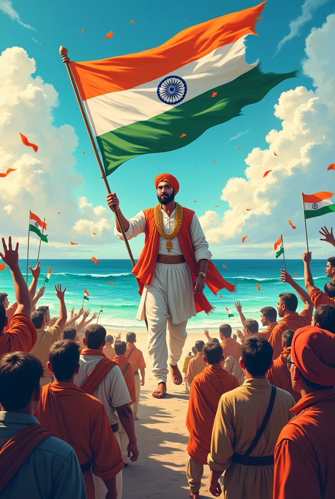 Surjeet singh name on the sea with Indian freedom day celebration