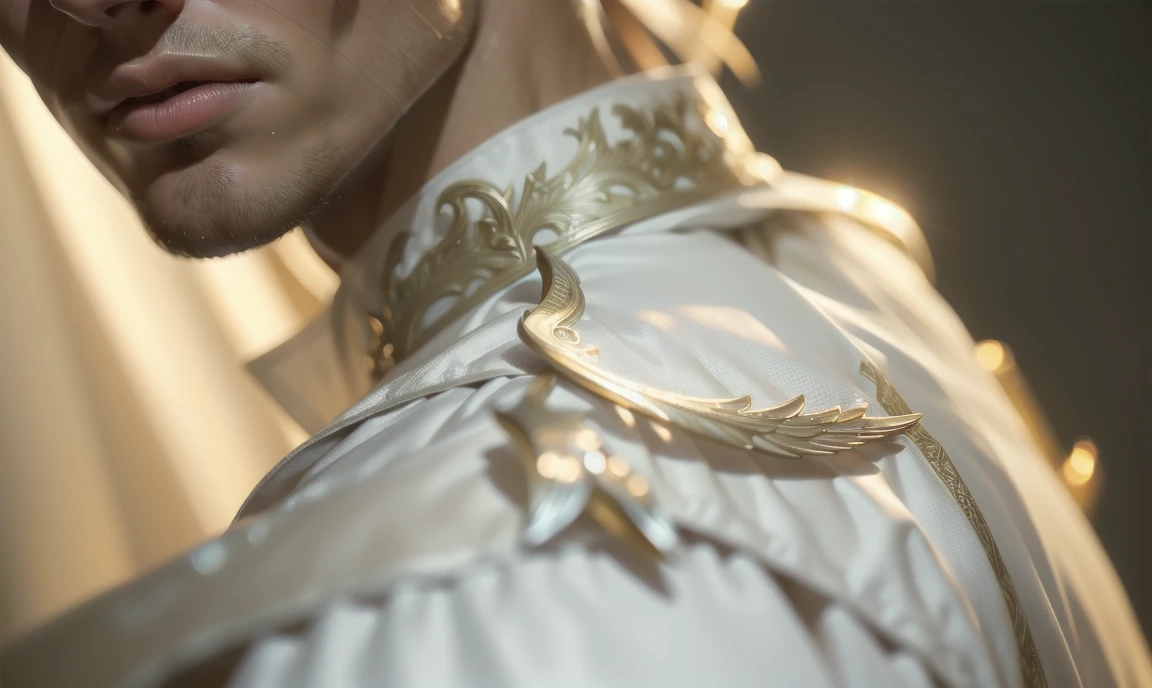 [((highly detailed, detailed eyes, detailed face, clear and realistic facial features, photorealistic, realistic light, cinematic)), (1 man), (((((Gorgeous perfect sexy powerful masculine male angel))))), (((two large white wings coming from his back))), ((faint halo)), ((((short blond hair, faintly glowing eyes with white iris)))), ((35 years old)), ((wearing flattering angelic clothes)), (((aura of divine power))), standing in a cozy apartment at nighttime, ((light blush)), (((wearing a clearly indignant expression)))]