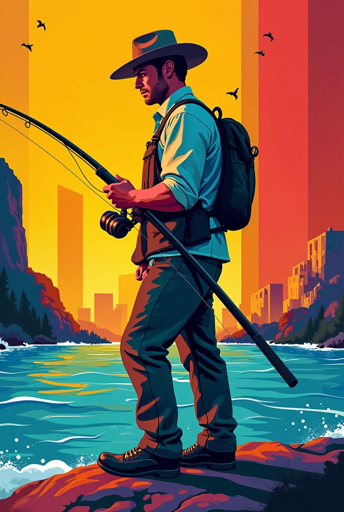 Pop art of a man fishing