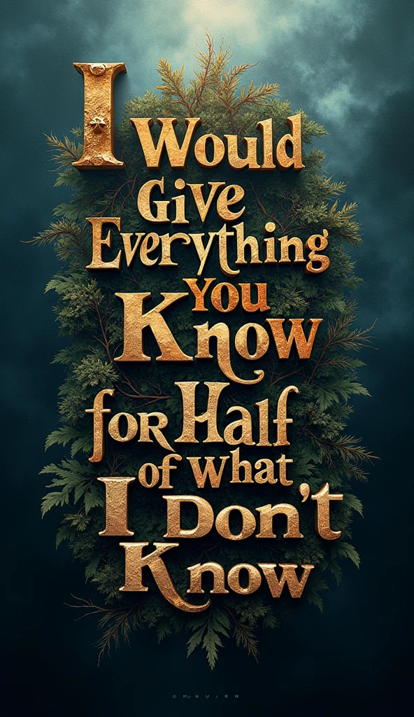 Typographic Poster, Ultra Creative Typographic Poster Designs | graphic design * would give everything I know for half of what I don't know. *. A typographic 8k digital art poster, Ultra-realistic and highly detailed, intricate typography, dynamic composition, striking contrast, eye-catching and expressive letters, dramatic lighting, Cinematic atmosphere, melancholic color palette, Rich textures, cinematography, awarded, masterpiece, photorealistic, hyperdetailed, hyperrealistic, volumetric, pictorial, vibrant colors, chiaroscuro, dramatic shadows, dramatic reflections, ethereal, dreamlike, surreal, mystic, abstract, conceptual, minimalist, elegant, sophisticated, timeless, Visually impressive, Shocking, convincing, stimulant, emotionally evocative