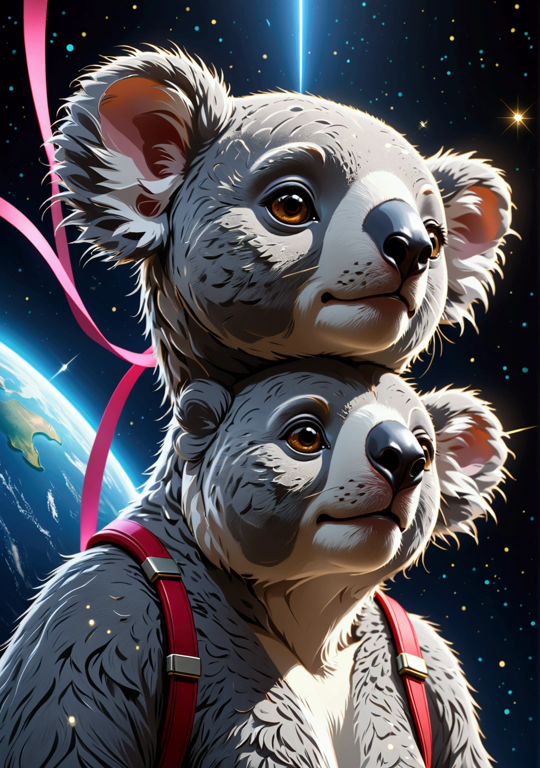 koala,animal,High resolution, Sparkle Effect, High resolution, masterpiece, accurate, Anatomically correct, 最高quality, Winner of numerous awards, High-resolution model, 高いdetail, detail, quality, 高quality, Textured skin, Ultra high definition, Very detailed, クリスタルEarrings, Earrings, animalの耳, look up, Overlooking, Wide-angle shot, ribbon, Sparkle Effect, Backlight, far and near method, fluorescence, reflected light, Godley, movieの光効果, movie, movie撮影, Futuristic, Super detailed, Super detailedな, Reality, Portrait Photography, realism, ribbonヘアアクセサリー, 