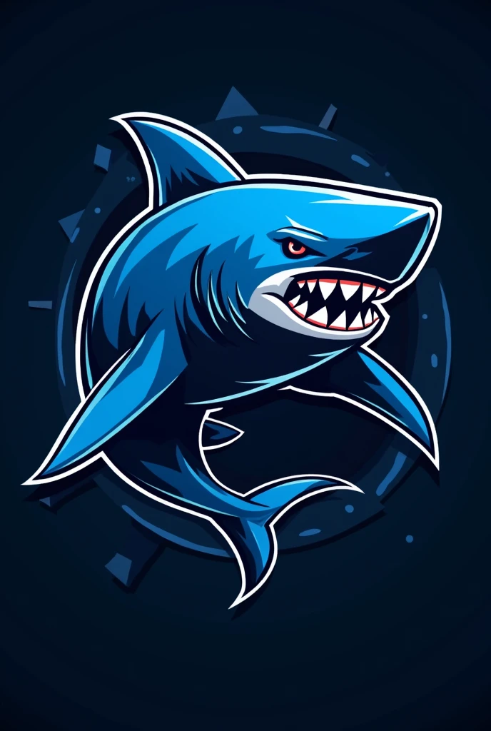 Flag of an e-sports team with blue and black colors and a shark as mascot