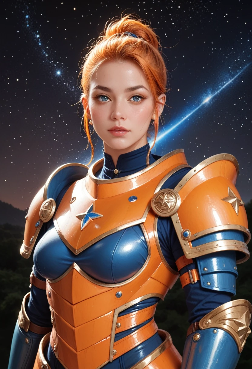 Blue together，Blue together，Blue and orange color are the main colors of the starry sky，orange color，Some Starry Orange and Starry Orange，Starry orange，Starry orange（Ensure its layering and armor texture，Starry sky color as main color）