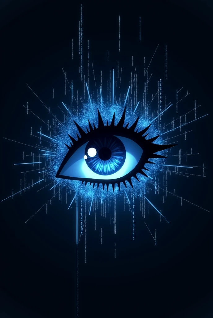 ((Best Quality)), ((masterpiece)), (detailed), an aura of information in anime style, all blue color, with the black silhouette of an eye in the center. With a black background,
