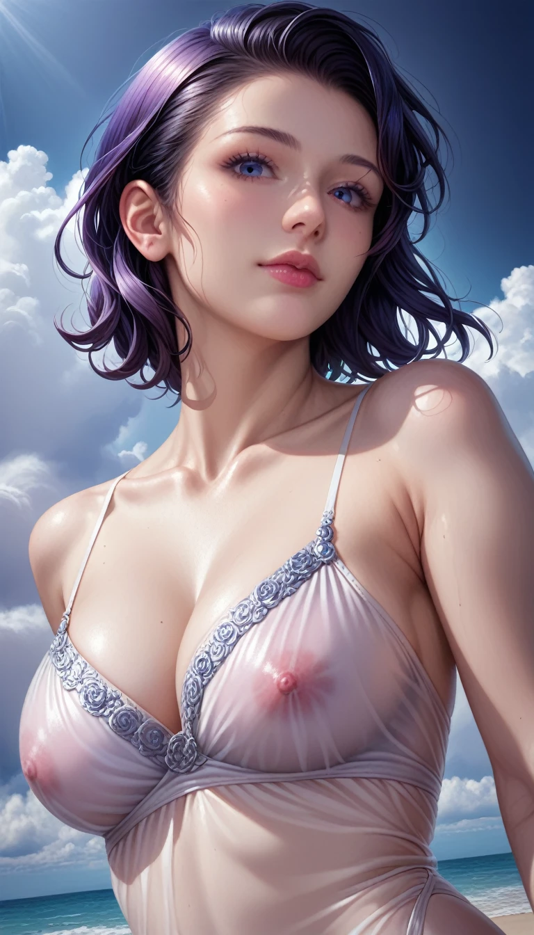 score_9, score_8_superior, score_7_superior, High resolution 3D anime style,A masterpiece in 32K resolution,Highest quality,it is really amazing,Very detailed,Ultra-high resolution,Ultra-realistic,Realistic,Increased depth of field,Cinematic lighting,
Elegant mature Japanese woman,
black straight medium hair,Ultra-detailed and beautiful face,Calm and gentle look,Translucent white skin,Realistic skin texture,Great proportions,
Elegant swimwear,
Summery design,Chic color scheme,Beautiful and delicate decoration,Detailed fabric texture,
Overcast night sky,Dark Clouds,Thundercloud,Coastline at night,Stormy seas,delay々A desolate sandy beach that continues,
Low - Angle,