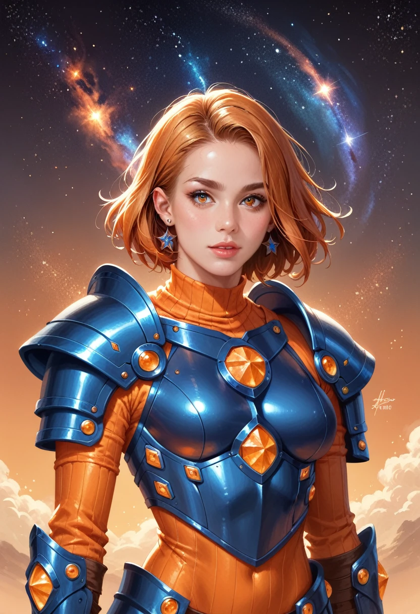 Blue together，Blue together，Blue and orange color are the main colors of the starry sky，orange color，Some Starry Orange and Starry Orange，Starry orange，Starry orange（Ensure its layering and armor texture，Starry sky color as main color）