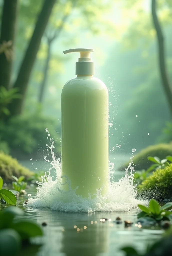 Animated image of a completely organic and natural shampoo but without features