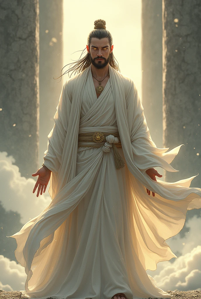 God, tao, masculine, God der Enthaltsamkeit, Dressed like a beggar, gold eyes, Anime Style