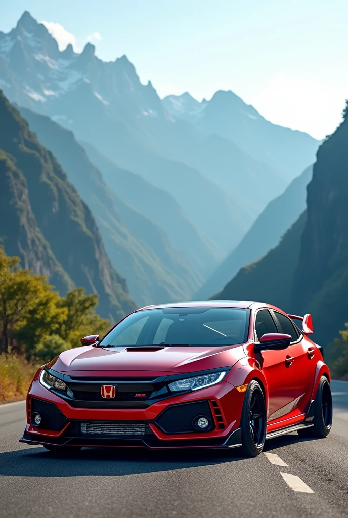 A tuned Honda Civic g10 in Japanese style with a mountain backdrop
