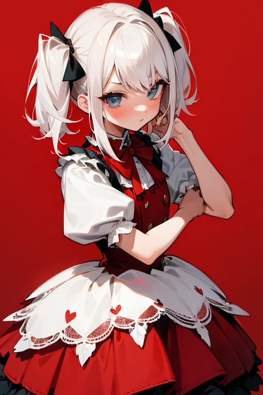 Short white hair, blush, Lace dress、Punk Fashion、Headbang 2.、Red clothes、Twin tails.(Jason Musk).