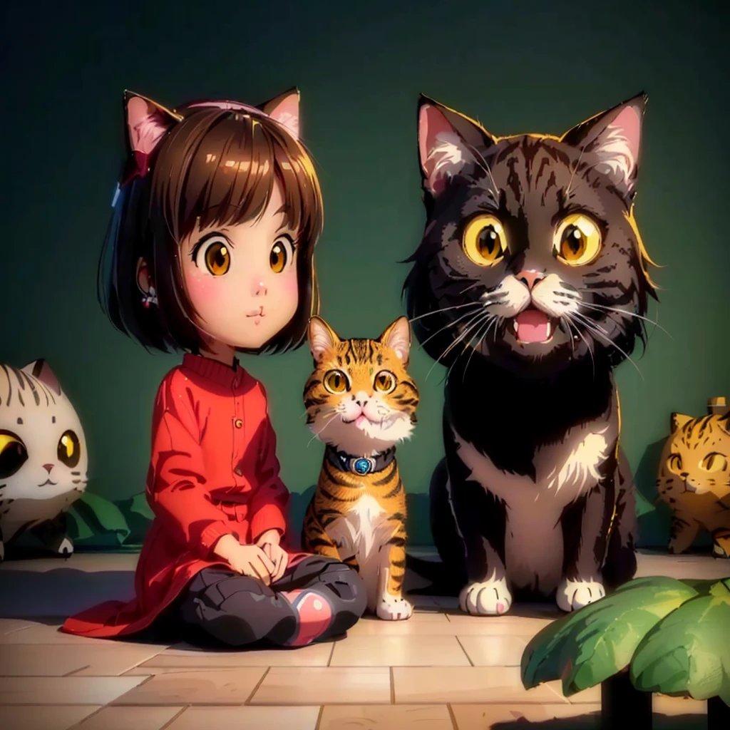 a close up of a person sitting on a floor with a cat, adorable digital painting, cute detailed digital art, cute digital art, digital cartoon painting art, realistic anime 3 d style, very beautiful cute catgirl, cartoon digital painting, cute detailed artwork, childrens art in artstation, by Goro Fujita, by Yi Inmun, realistic art style