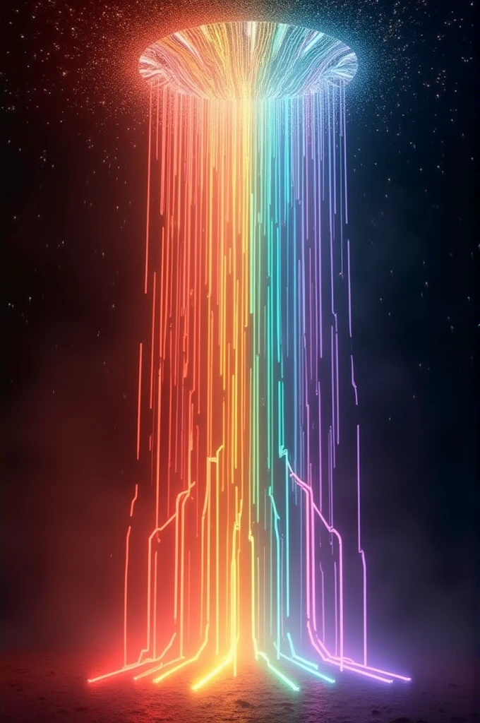 I wanted to create a bunch of lights all together falling from the sky in a straight line (as if it were a waterfall and a shower, but instead of water there will be very thick and colorful bands of light falling from the sky) they will be very close together and they will be in a circle