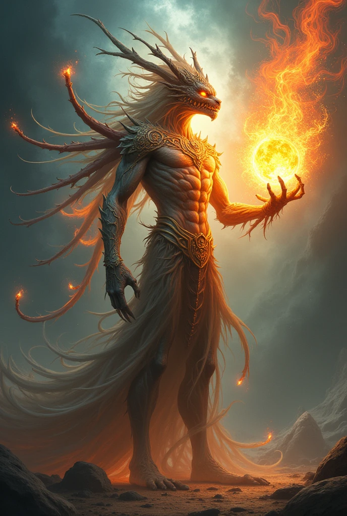 a creature with a fire ball in hand