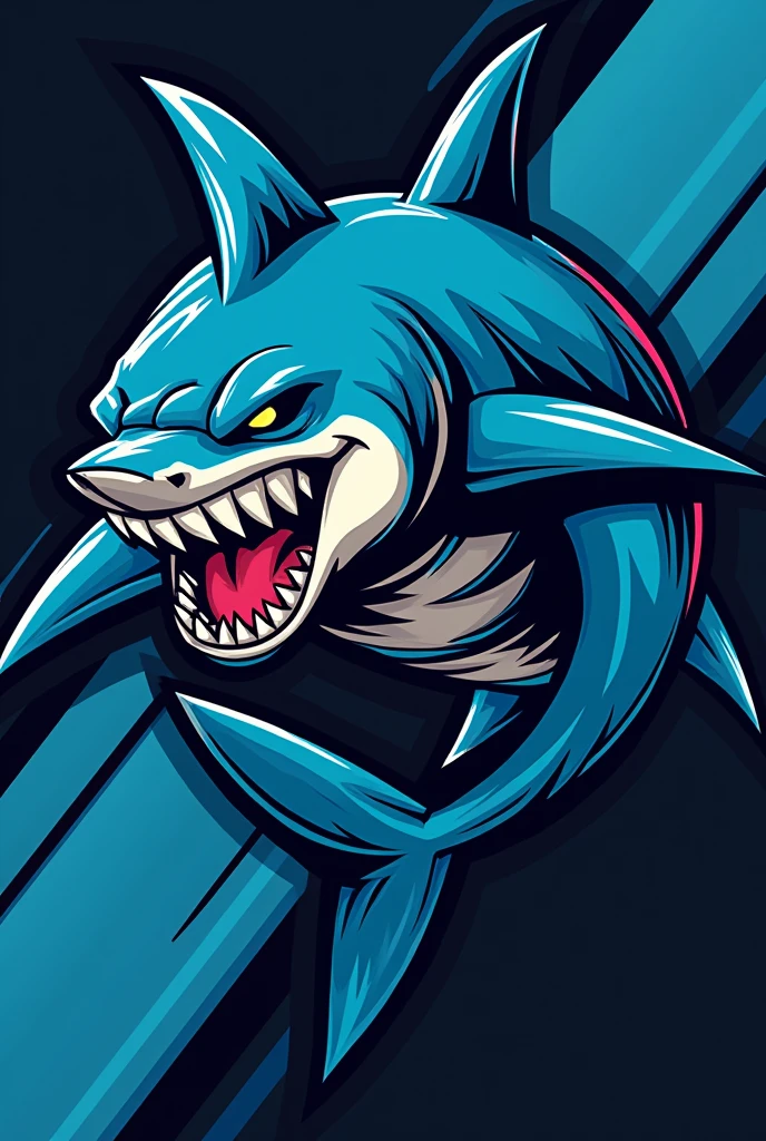 Basketball team flag with blue and black colors and a shark mascot 