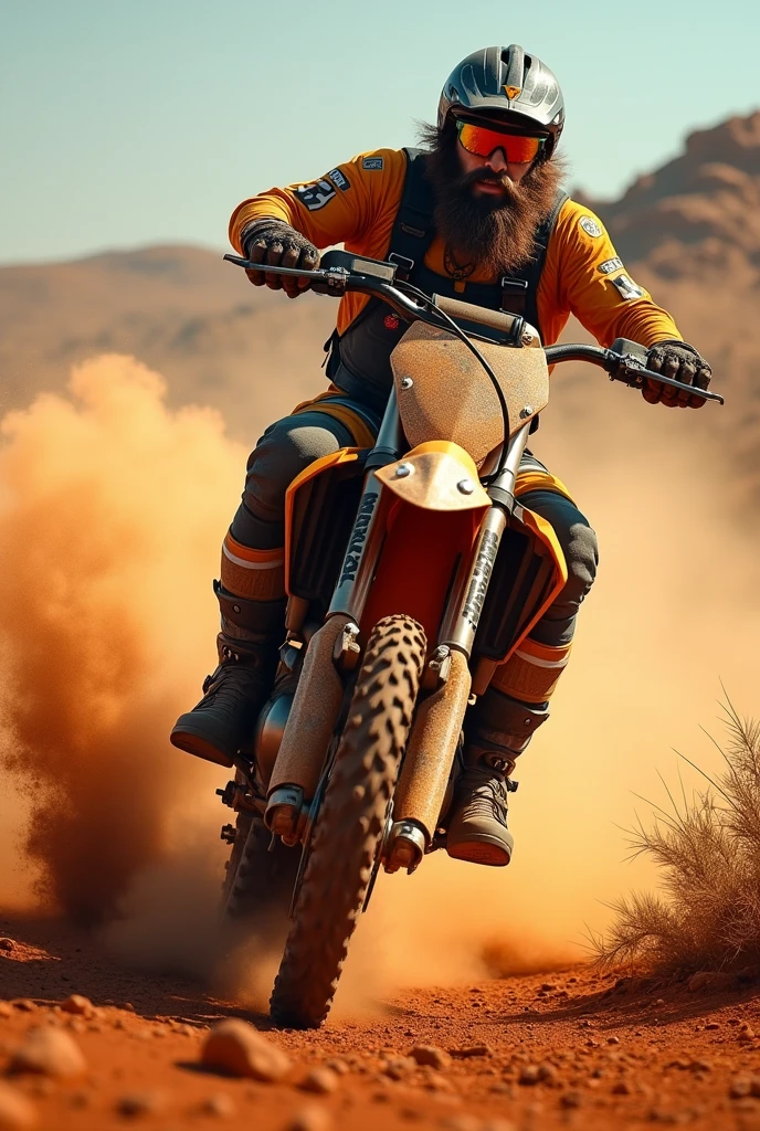 MOTO CROSS ORANGE MAN WITH LONG BEARD