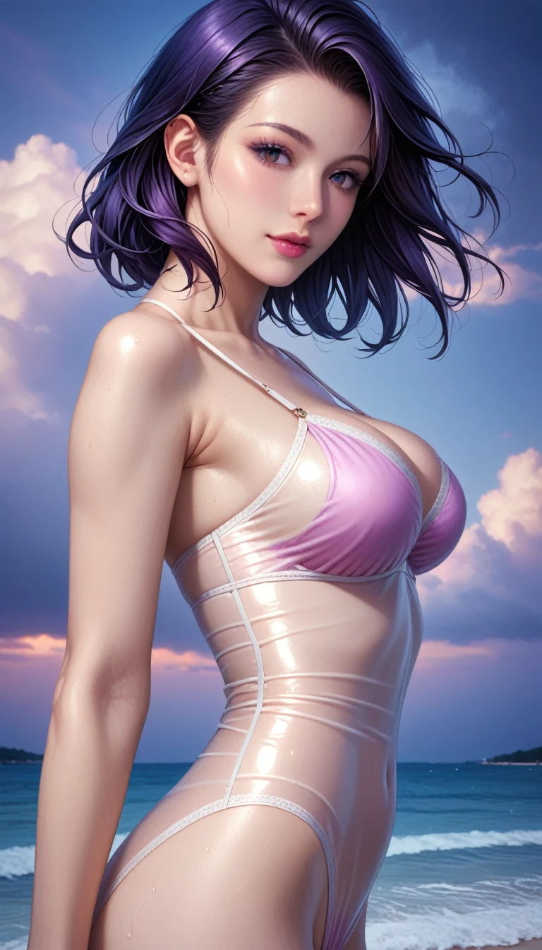 score_9, score_8_superior, score_7_superior, High resolution 3D anime style,A masterpiece in 32K resolution,Highest quality,it is really amazing,Very detailed,Ultra-high resolution,Ultra-realistic,Realistic,Increased depth of field,Cinematic lighting,
Elegant mature Japanese woman,
black straight medium hair,Ultra-detailed and beautiful face,Calm and gentle look,Translucent white skin,Realistic skin texture,Great proportions,
Elegant swimwear,
Summery design,Chic color scheme,Beautiful and delicate decoration,Detailed fabric texture,
Overcast night sky,Dark Clouds,Thundercloud,Coastline at night,Stormy seas,delay々A desolate sandy beach that continues,
Cinematic,Beautiful back view,