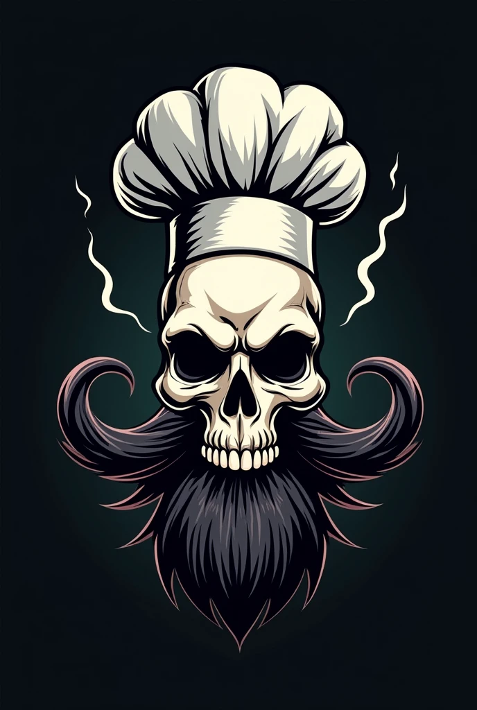a logo with a skull chef with a big mustache