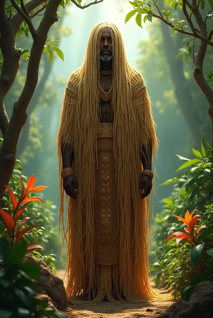 African Orisha Omulu in straw robes
