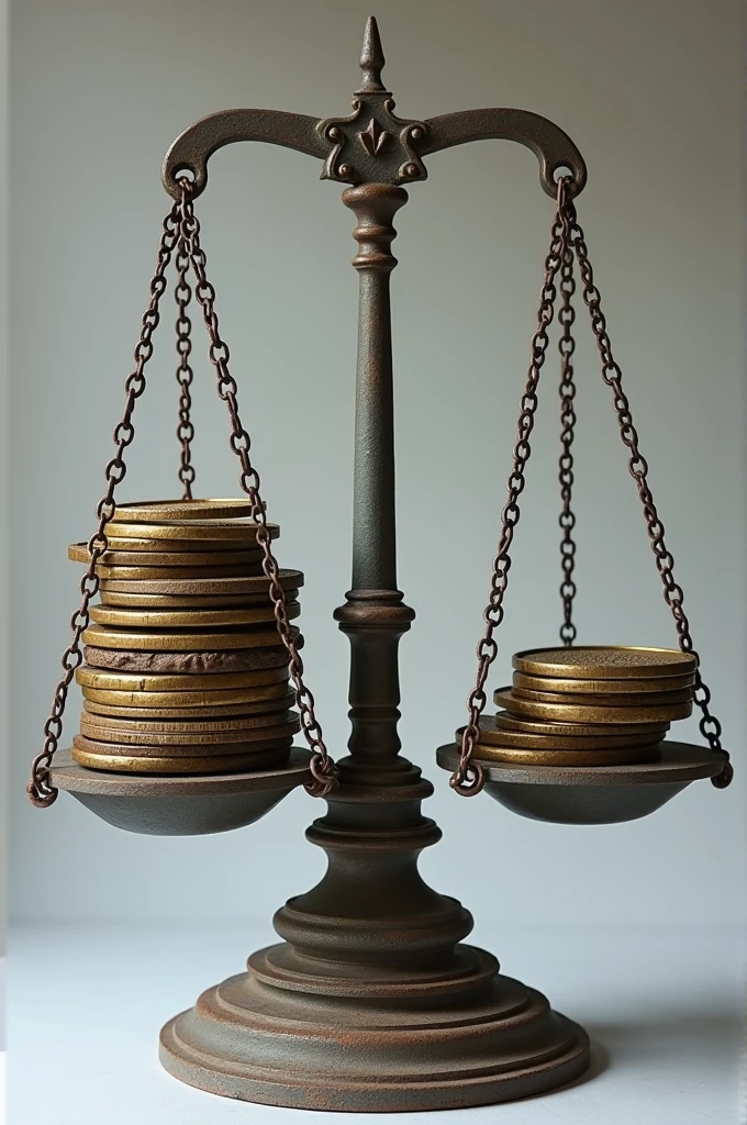 "The Weight of Inequality"**
**Description:** A disproportionate scale where one side is overloaded with heavy, oversized coins, while the other side is empty or contains only a couple of small coins. This sculpture symbolizes inequality in remuneration and how the weight of injustice affects workers..
