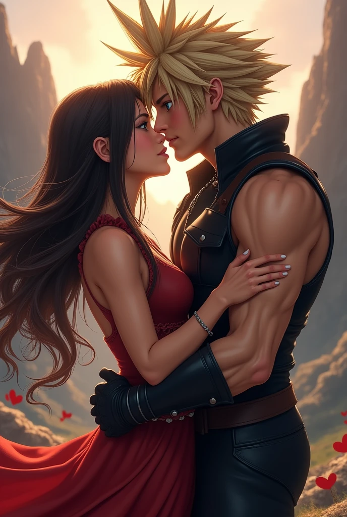 Tifa and Cloud from Final Fantasy kissing